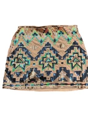 Blogger favorite Express Aztec print sequin knit mini skirt Festival Rave Zara